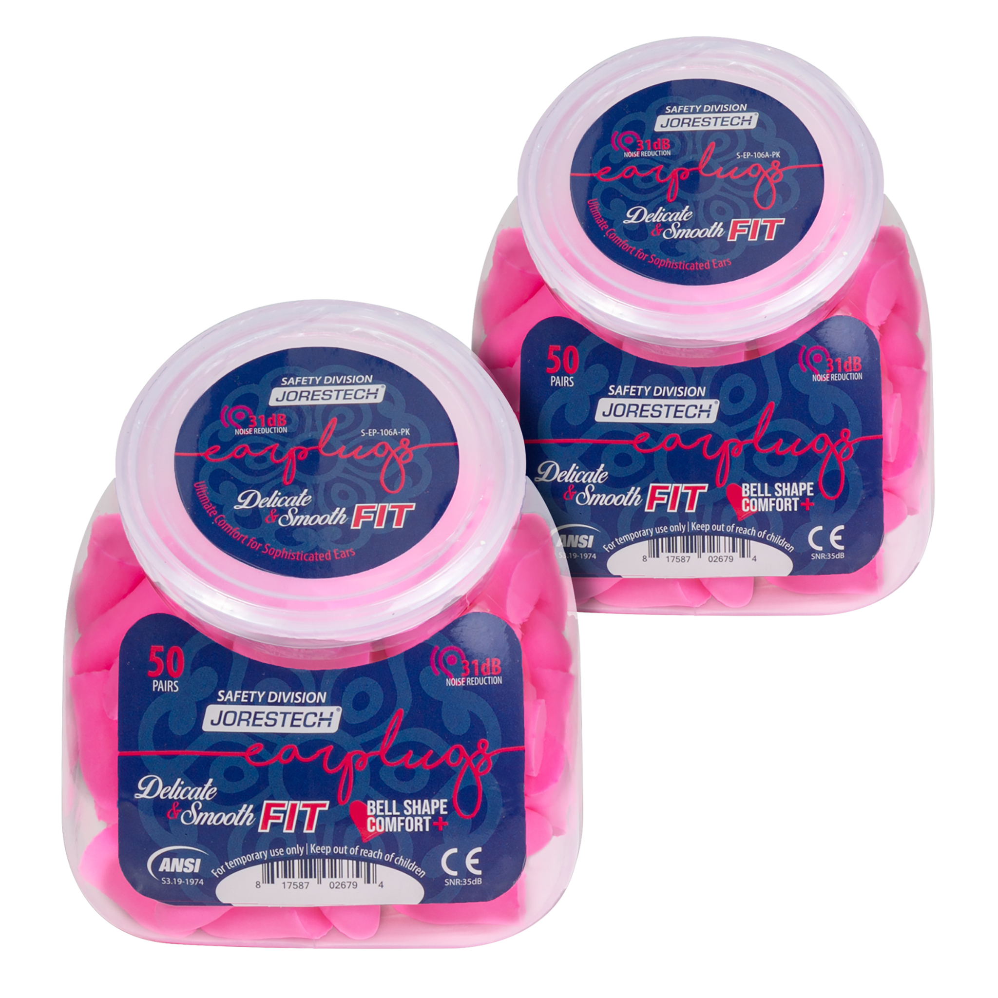 JORESTECH Soft Foam Earplugs, Bell Shaped, 31dB NRR (100 Pairs, Pink