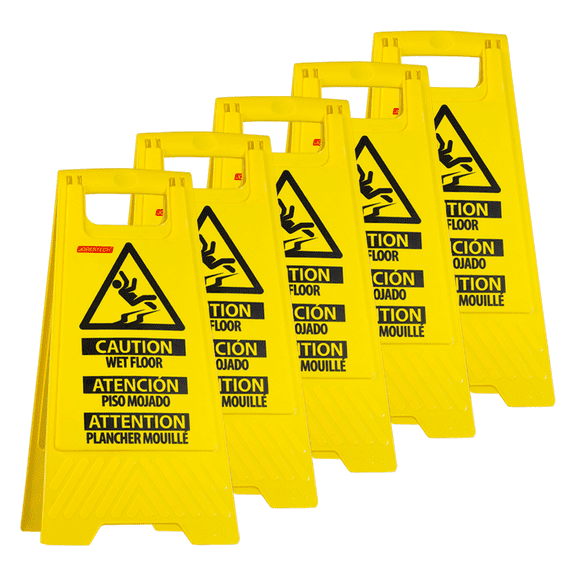 JORESTECH Two-Sided Folding Floor Safety Multi-Lingual Sign – “Wet Floor” (5 Units)