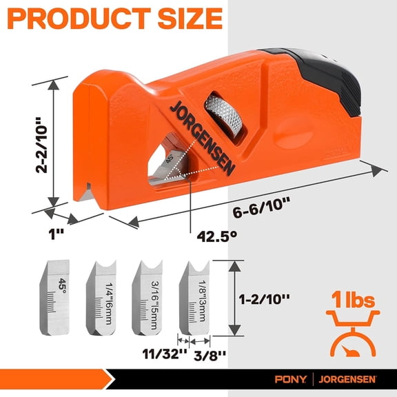 JORGENSEN Chamfer Plane, Edge Corner Plane with 4 Cutter Heads, Storage Space - Hand Plane for Woodworking, Carpenter Woodworking Tools for Edge Trimming of Wood, Edge Corner Flattening