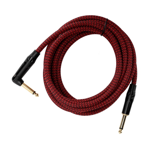 JORINDO Premium Electric Guitar Amp Cord, 6.35mm (0.25 in) Straight to Right Angle Audio Instrument Cable, Gold-Plated Male Connector, Woven Mesh Shell, 3m (9.8ft), Black