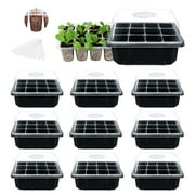 JORKING 10 Packs Seed Starter Trays (120 Cells Total Tray) with Humidity Dome and Base Plant Growing Germination kit Clone Tray for Soil Blocks, Rockwool Cubes,Wheatgrass, Hydroponic
