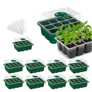10 Packs Seed Starter Trays(120 Cells Total Tray)with Humidity Dome and Base Jorking Plant Growing Germination Kit Clone Tray for Soil Blocks, Rockwool Cubes,Wheatgrass, Hydroponic