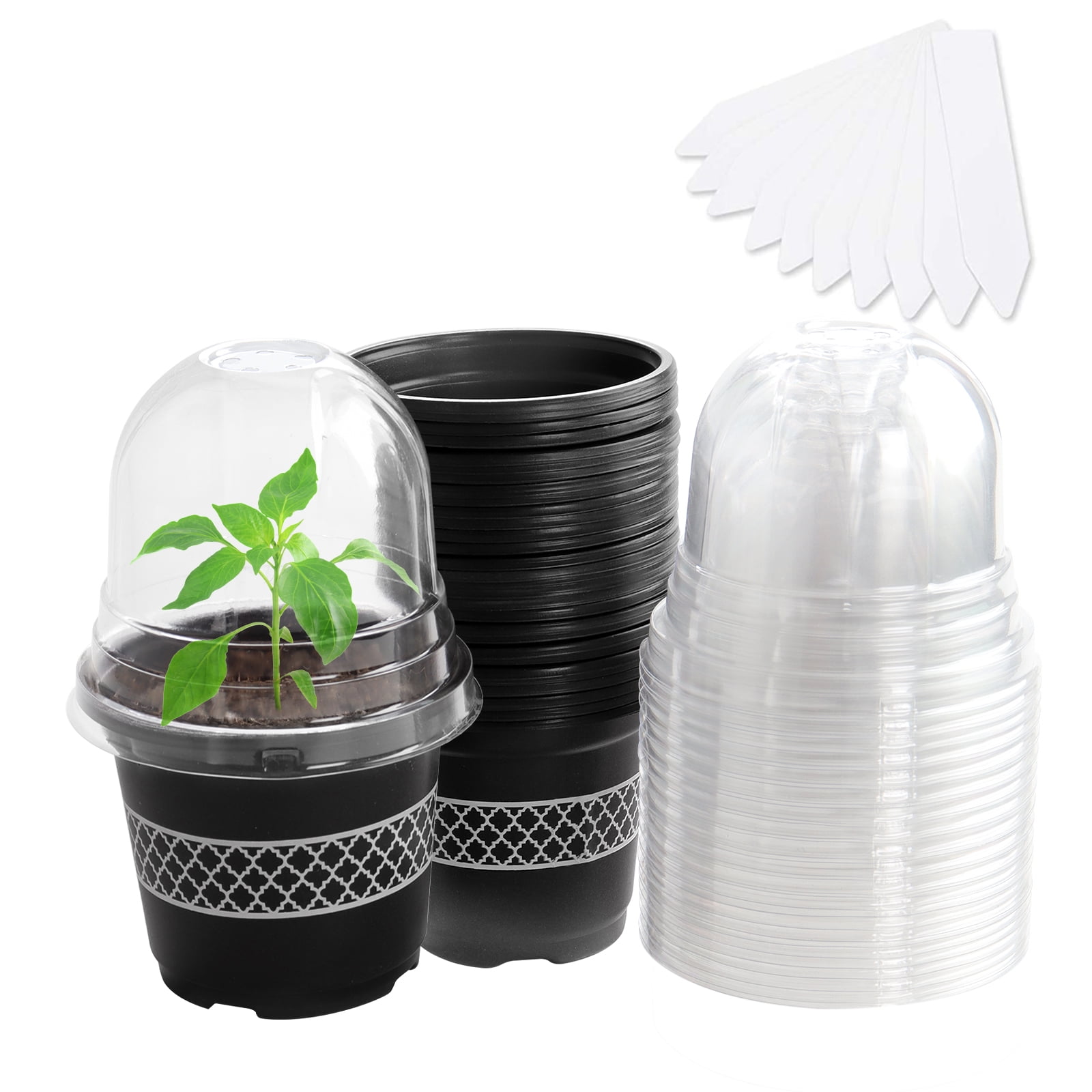 JORKING 30Pack Nursery Pots 4 Inch Black Planter with Fancy Print