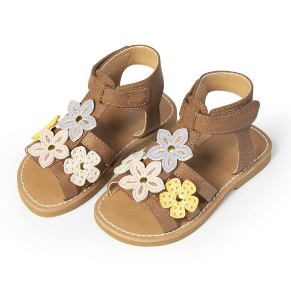 JORYA Girls Flowers Sandals Kids Summer Flat Shoes, Size 8