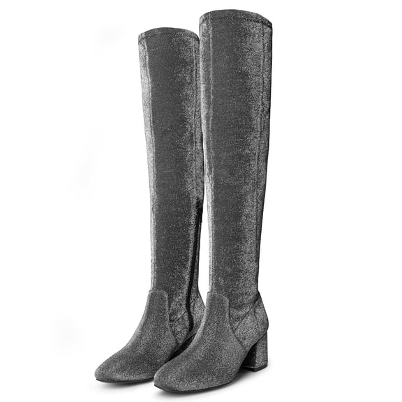 JORYA Women's Over the Knee Boots Block Heel Sliver Boots