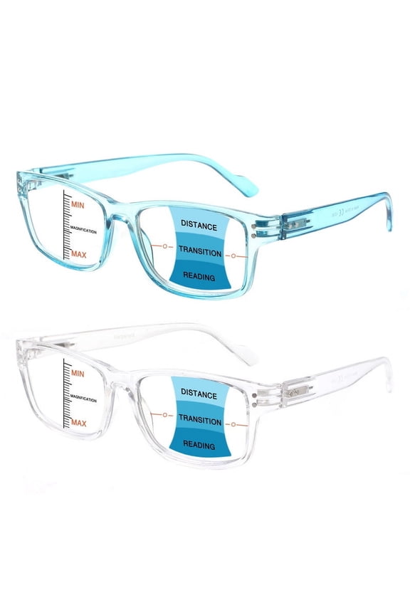 2 Pack Progressive Multifocal Reading Glasses Men Women Blue Light Blocking Reader