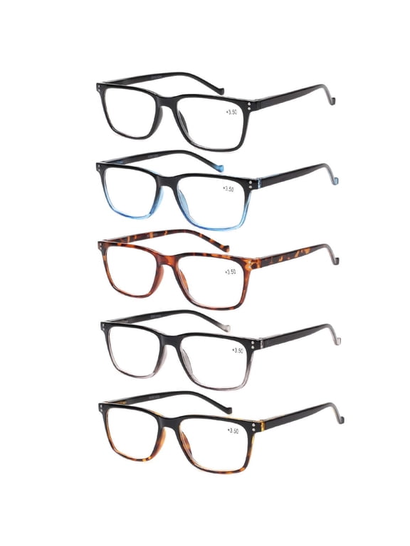 5 Pack Reading Glasses for Men Spring Hinges Lightweight Reader+3.50