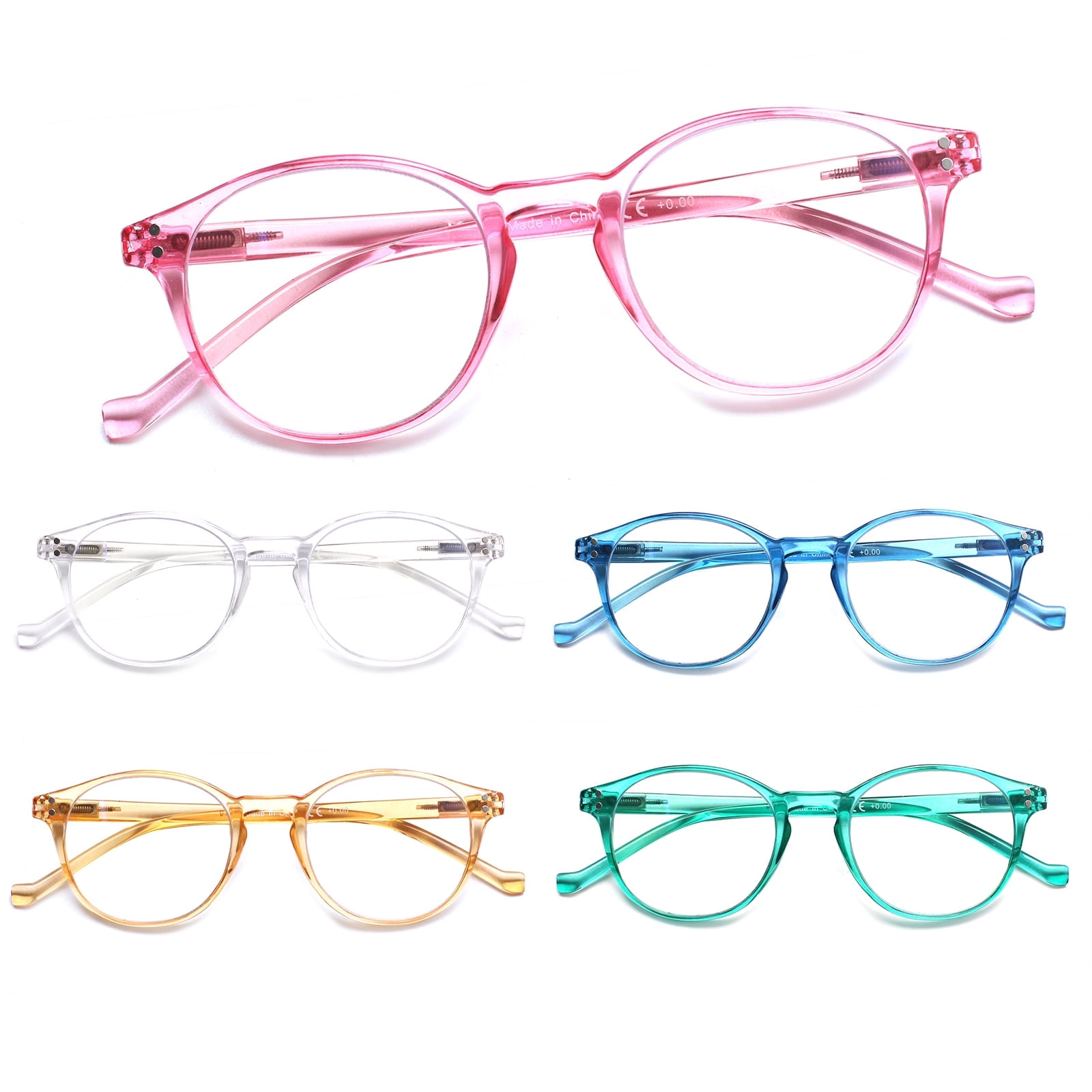 JOSCHOO 5 Pack Reading Glasses for Women Fashion Color Round Reader,+2. ...