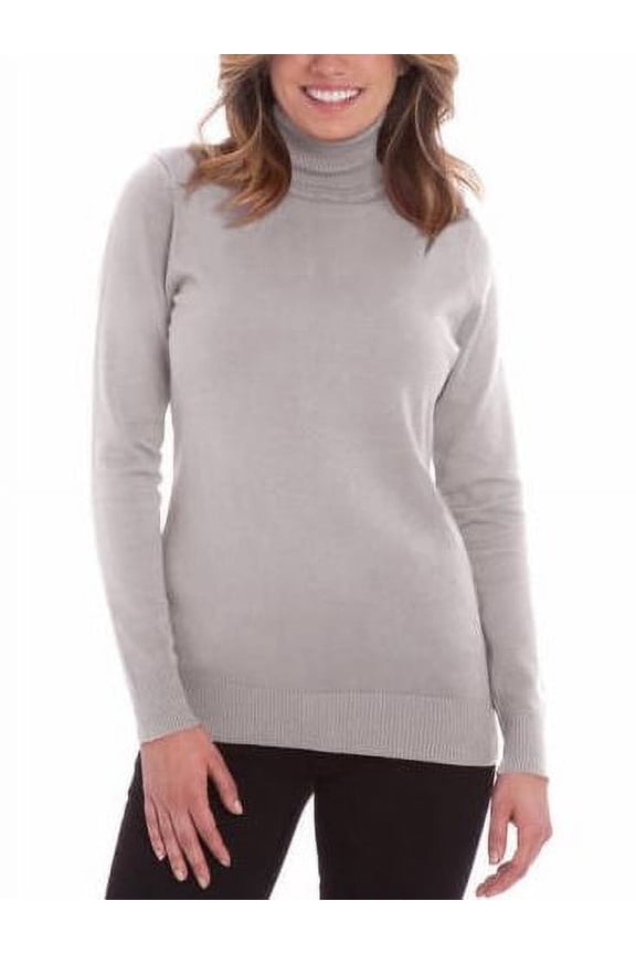 . Women's Long Sleeve Turtle Neck Sweater (Light Heather Grey, Large)