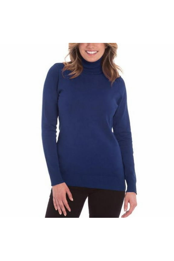 . Women's Long Sleeve Turtle Neck Sweater (Navy, Medium)