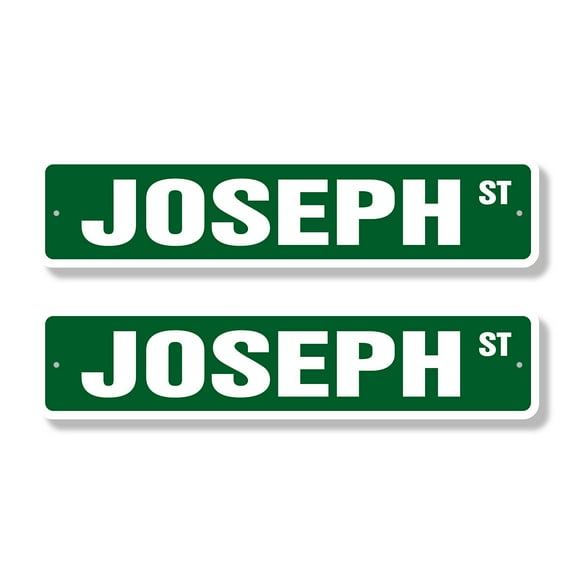 JOSEPH Classic Street Sign (2 Pack) Childrens Name Room Sign Road Sign | 4" X 18" Plastic Address Sign