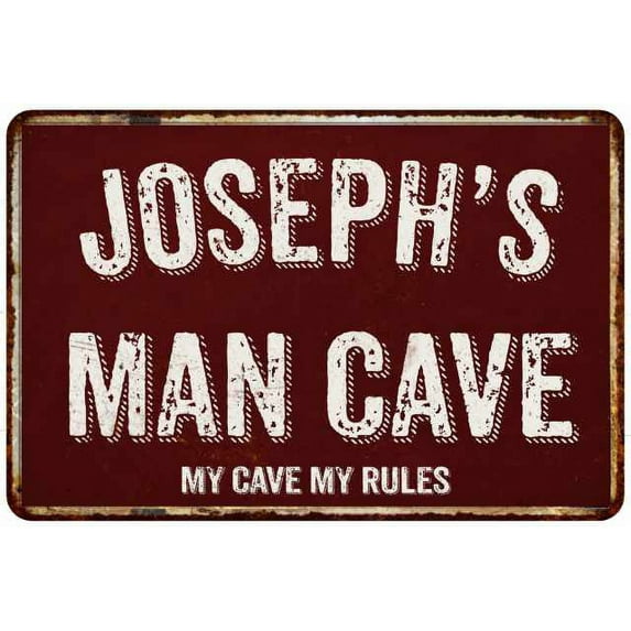 JOSEPH'S Man Cave Red Grunge Sign 8 x 12 High Gloss Metal Sign 208120003305