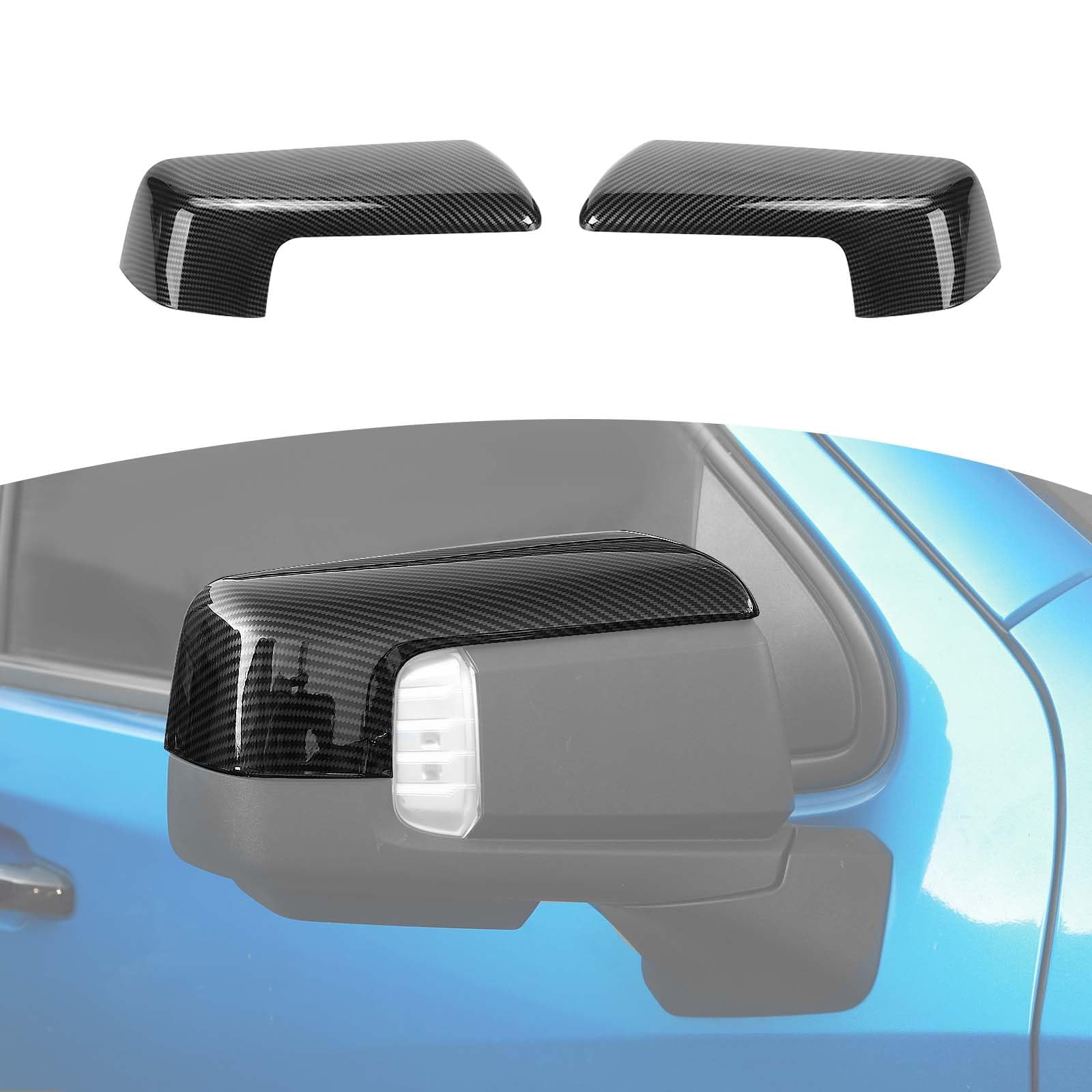 Black Carbon Fiber Mirror Caps For Chevy Silverado/GMC Sierra 2019+ - ABS Plastic Overlays, 2-Piece Set