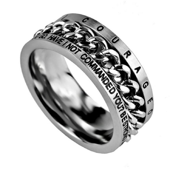 JOSHUA 1:9 COURAGEOUS Bible Quote, Stainless Steel Chain Spinner Ring