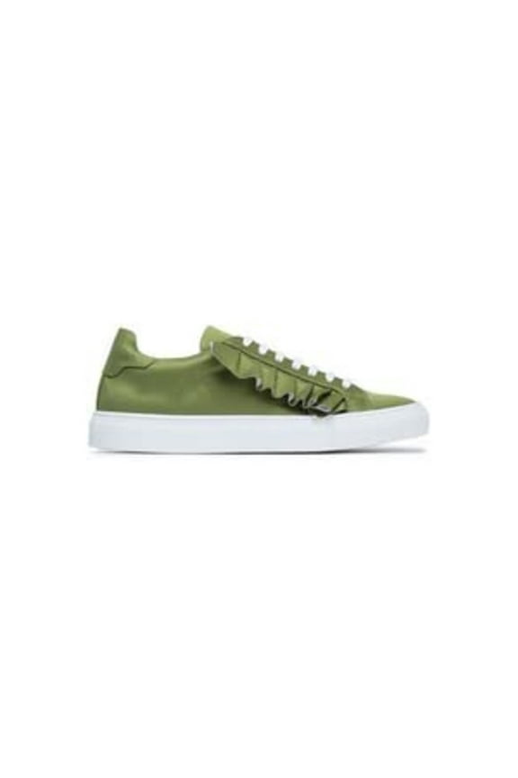 Army Green Ruffle Satin Sneakers - Size 5