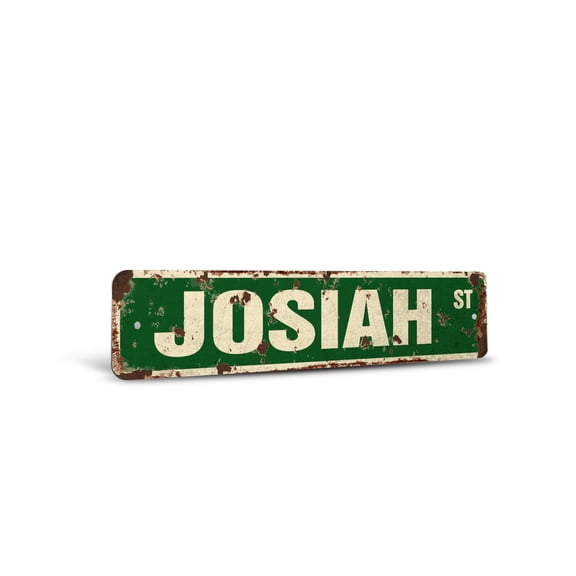 JOSIAH Vintage Style Rustic Street Sign – Childrens Name Room Sign Retro Decorative Wall Sign for Home, Bar, Garage, or Outdoor Use | 4" X 18" Plastic Road Sign