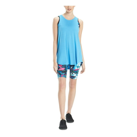 JOSIE Womens Blue Stretch Sleeveless Crew Neck Active Wear Tank Top S