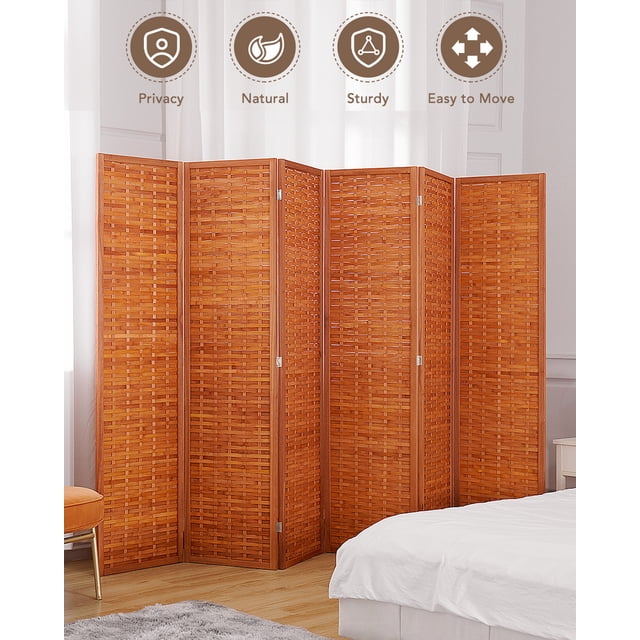 JOSTYLE House Home Partition: 6-Panel Bamboo Room Divider, Red Brown ...