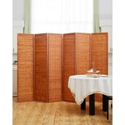 JOSTYLE 6-Panel Room Divider Folding Privacy Screen Room Divider Wall Divider for Room Separation with Natural Bamboo Red Brown