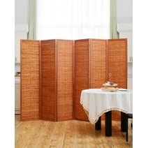 JOSTYLE 6-Panel Room Divider Folding Privacy Screen Room Divider Wall Divider for Room Separation with Natural Bamboo Red Brown