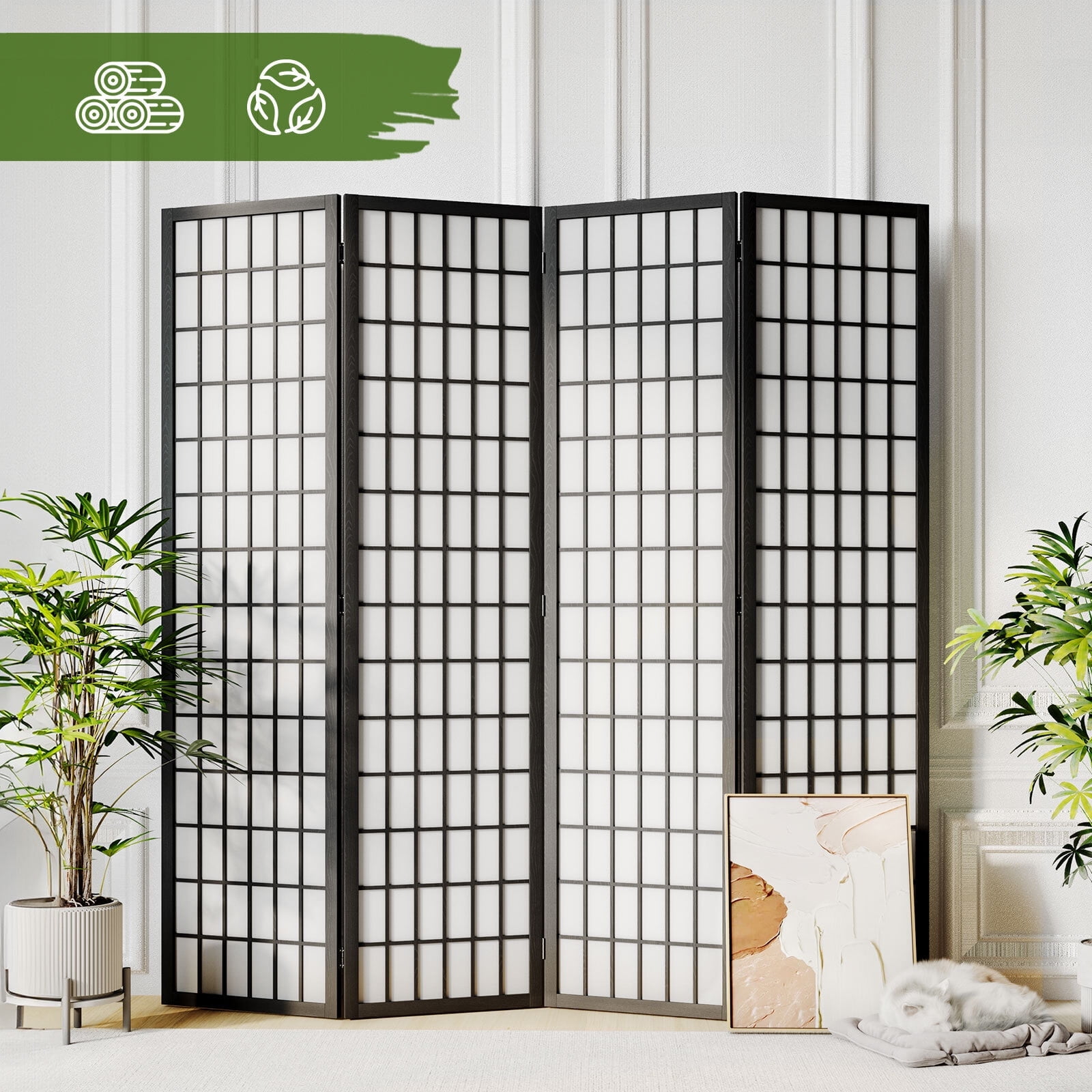 Oriental Animals Shoji Screen Temporary Wall Divider, 94L x 71H