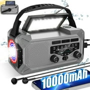 JOUALY 10000mAh Emergency Weather Radio with Solar Charging, Hand Crank Radio Solar Portable Radio AM/FM/NOAA Radio LED Flashlight Reading Lamp Compass Phone Charger SOS Alarm for Outdoor Camping