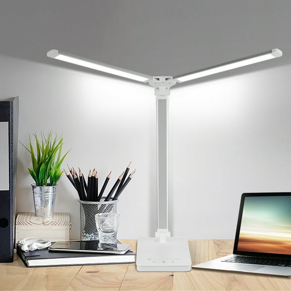 JOUALY 10W Dimmable LED Desk Lamp with USB Charging Port, 50 Lighting Modes Dual Swing Arm, Eye ProtectionTable Lamp Light Desk Lamp for Home Office Dorm Piano Nail(White)