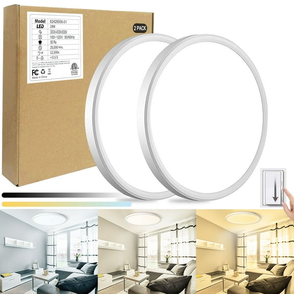JOUALY 12 Inch 2Pack LED Flush Mount Ceiling Light,28W 3200LM DIMMABLE Super Bright Ultra-Thin LED Round Ceiling Light,CCT 3000K/4500K/6000K Close to Ceiling Light for Bedrooms, Living Room,Kitchen