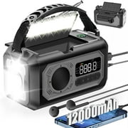 JOUALY 12000mAh Emergency Radio, AM/FM/NOAA Weather Radio,Portable Hand Crank Radio,Multi-Function Solar Radio,2 Solar Panels,USB Type-C Charging,Torch & LED Reading Lamp,SOS Alarm,Compass