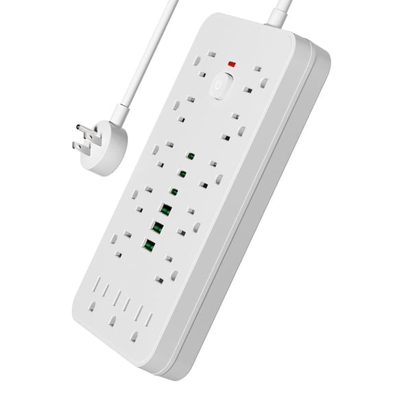 JOUALY 19-in-1Compact Power Strip, Surge Protector with 13 Wide Spaced AC Outlets & 6 USB Ports(3A3C), Flat Plug 5FT Cord, FCC Certified USB Charging Station for Home Office Dorm Travel, white