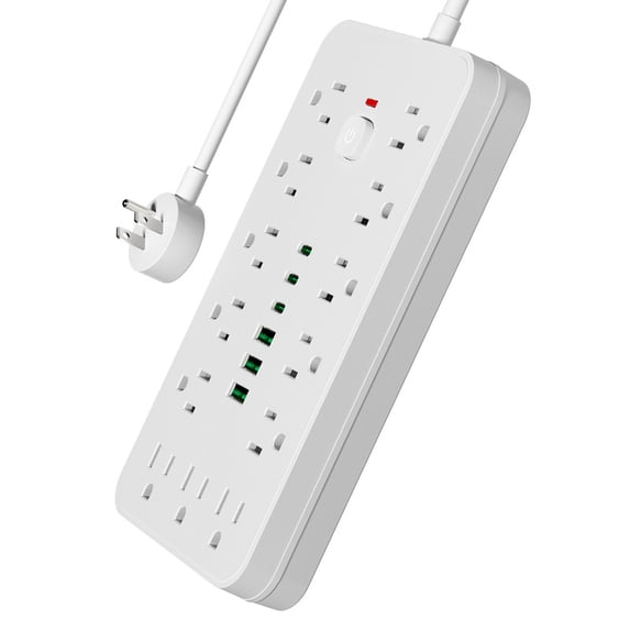 JOUALY 19-in-1Compact Power Strip, Surge Protector with 13 Wide Spaced AC Outlets & 6 USB Ports(3A3C), Flat Plug 5FT Cord, FCC Certified USB Charging Station for Home Office Dorm Travel, white