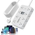 thumbnail image 1 of JOUALY 21-in-1 Power Strip with Digital Clock, Surge Protector with 16 Wide Spaced AC Outlets & 5 USB Ports(3A2C), Flat Plug 5FT Cord, FCC Certified USB Charging Station for Home Office Dorm, white, 1 of 5