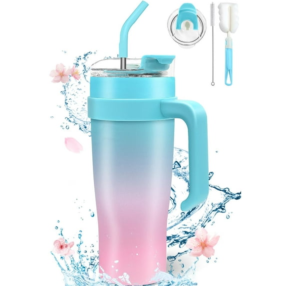 JOUALY 40OZ Tumbler with Handle and Straw Lid, Insulated Stainless Steel Water Bottles, Leak-Proof Coffee Travel Mug, Double Walled Tumblers Fits in Car Cupholder Friendly