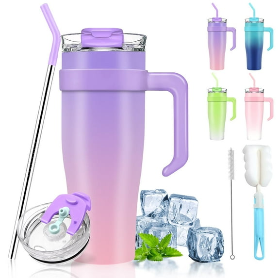 JOUALY 40OZ Tumbler with Handle and Straw Lid, Insulated Stainless Steel Water Bottles, Leak-Proof Coffee Travel Mug, Double Walled Tumblers Fits in Car Cupholder Friendly