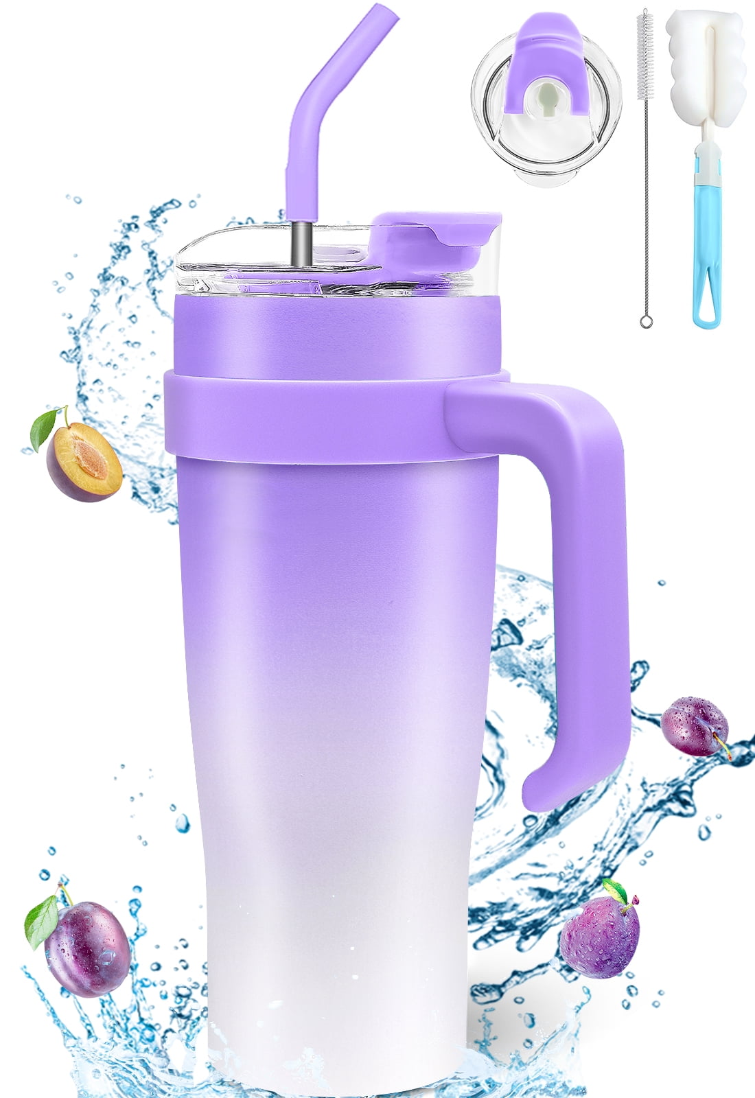 JOUALY 40OZ Tumbler with Handle and Straw Lid, Insulated Stainless