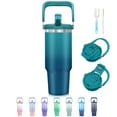 thumbnail image 1 of JOUALY 40oz Tumbler with Handle and Flip Straw Lid, Leak Proof Vacuum Insulated Stainless Steel Travel Mug, Water Bottle Insulated for School, Home, Fit in Car Cup Holder（Dark green）, 1 of 7