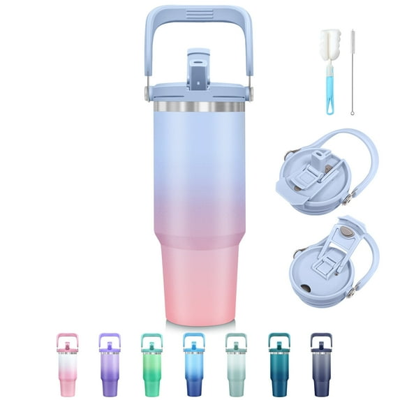 JOUALY 40oz Tumbler with Handle and Flip Straw Lid, Leak Proof Vacuum Insulated Stainless Steel Travel Mug, Water Bottle Insulated for School, Home, Fit in Car Cup Holder(Sky Blue)