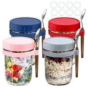 JOUALY 4Pack/16oz Overnight Oats Containers with Lids and Spoons,Glass Mason Jars with Measurement Marks, Airtight Oatmeal Container for Yogurt, Milk, Salad, Fruit, Cereal On The Go Container