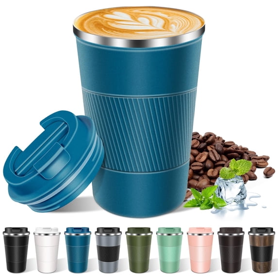 JOUALY Coffee Tumbler with Lid, 13Floz Leakproof Coffee Mug, Stainless Steel Vacuum Thermal Thermos, Travel Insulated Tumbler Reusable Coffee Cup for Men and Women Hot & Iced Drinks