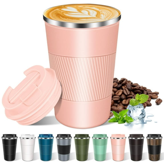 JOUALY Coffee Tumbler with Lid, 13Floz Leakproof Coffee Mug, Stainless Steel Vacuum Thermal Thermos, Travel Insulated Tumbler Reusable Coffee Cup for Men and Women Hot & Iced Drinks