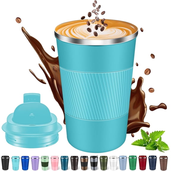 JOUALY Coffee Tumbler with Lid, 13Floz Leakproof Coffee Mug, Stainless Steel Vacuum Thermal Thermos, Travel Insulated Tumbler Reusable Coffee Cup for Men and Women Hot & Iced Drinks