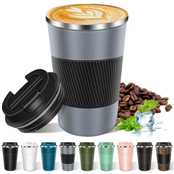 JOUALY Coffee Tumbler with Lid, 13Floz Leakproof Coffee Mug, Stainless Steel Vacuum Thermal Thermos, Travel Insulated Tumbler Reusable Coffee Cup for Men and Women Hot & Iced Drinks