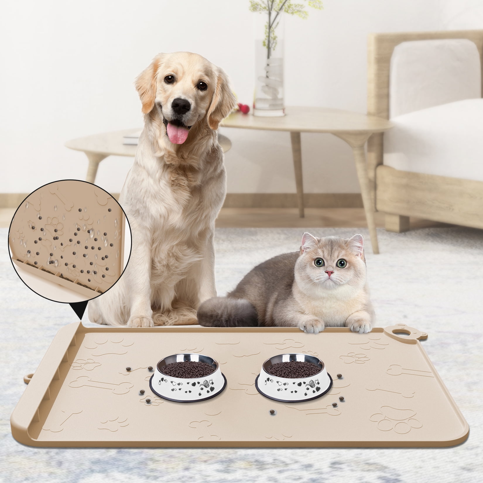 JOUALY Dog Food Mat Silicone Pet Placemat for Food and Water 18" x