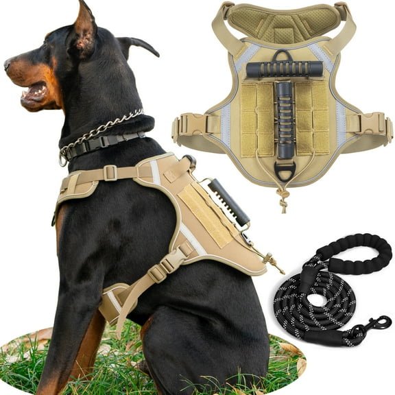 JOUALY Dog Harness and Leash Set, Adjustable Soft Padded Pet Harness with Handle and 5 Feet Leash, Adjustable Reflective Pet Harness for Small to Large Dogs, Yellow,S