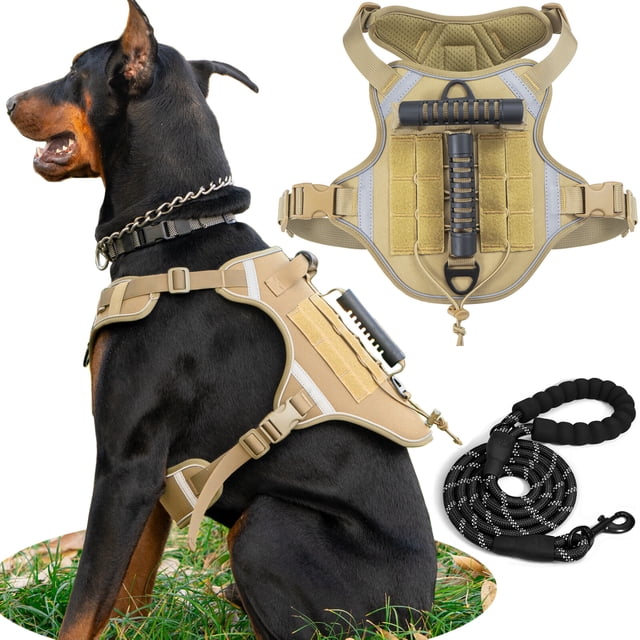JOUALY Dog Harness and Leash Set, Adjustable Soft Padded Pet Harness with Handle and 5 Feet Leash, Adjustable Reflective Pet Harness for Small to Large Dogs, Yellow,L