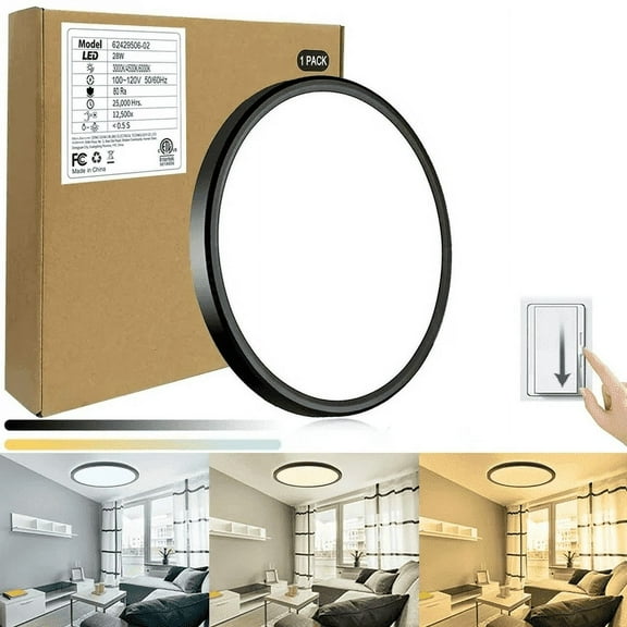 JOUALY Flush Mount LED Ceiling Light Fixture with 3 Adjustable Color Options,12 Inch 24 Watt Thin Round Ceiling Lamp Surface Mount for Kitchen Bedroom Utility Laundry Closet Room