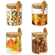 JOUALY Glass Stackable Food Storage Jars with Bamboo Lids, Set of 4