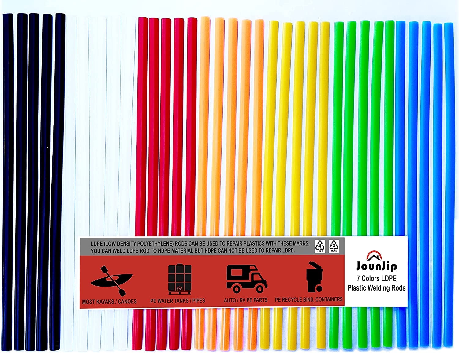 JOUNJIP LDPE Plastic Welding Rods - 7 Colors - 35 Piece