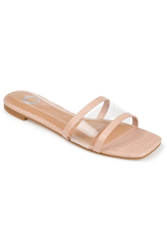 COLLECTION Womens Beige Crocodile Padded Ramira Square Toe Slip On Slide Sandals Shoes 10