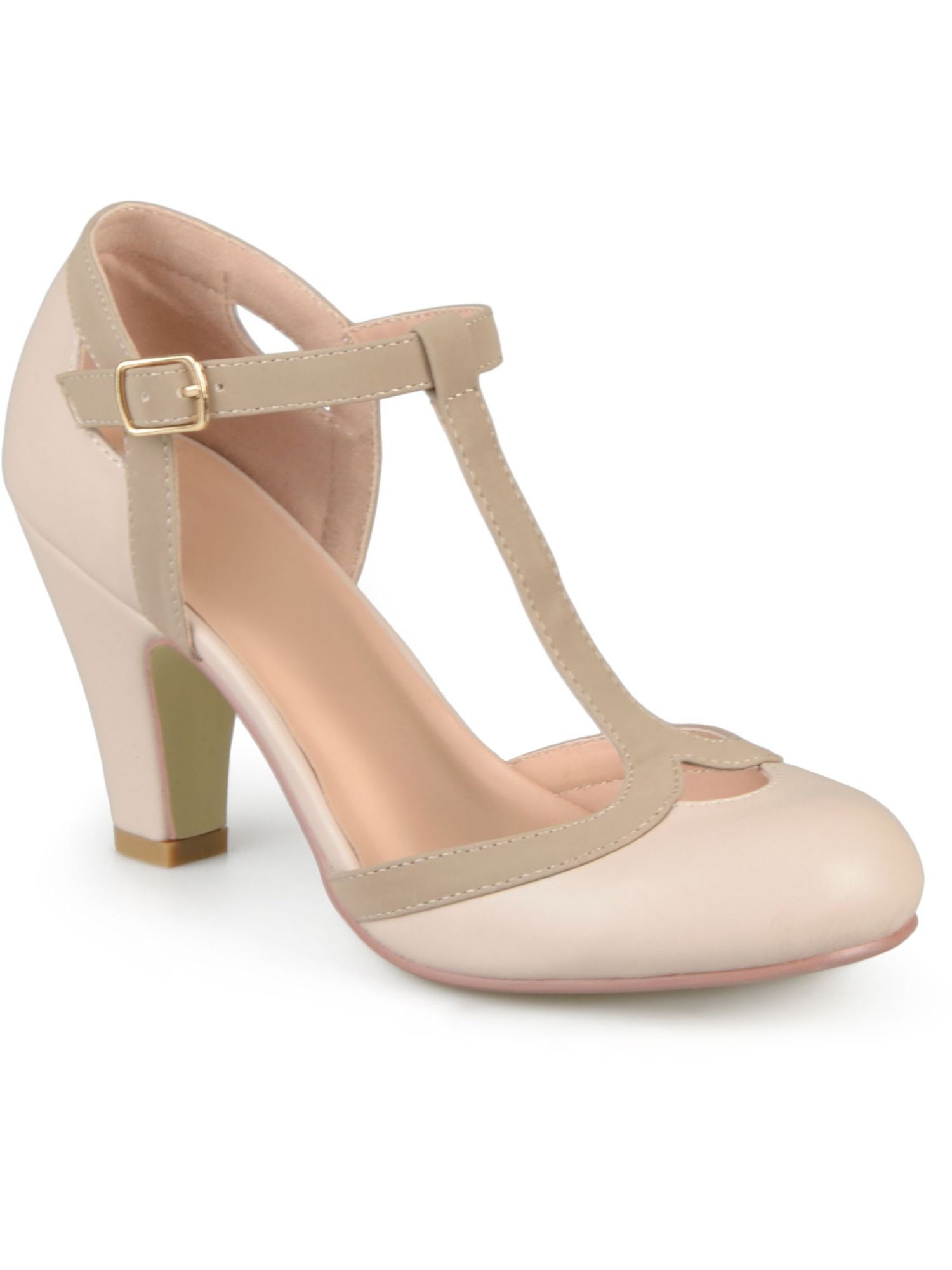 T strap clearance block heel pumps